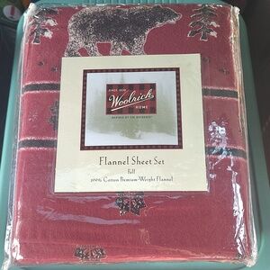 New Woolrich Flannel Lodge Bears Outdoors Red Full Sheet Set 2003